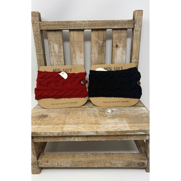 Cup Cozy Mug Warmer Soup Coffee Cappuccino Cocoa Cable Knit Gift Red Black Gift - Picture 4 of 6